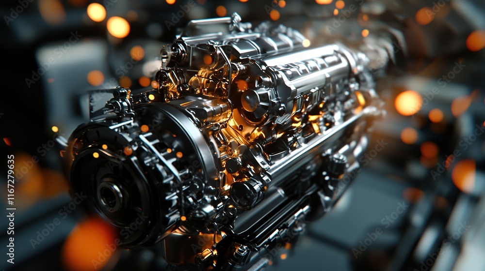 Fototapeta premium A powerful V8 engine undergoing mechanical tuning for enhanced performance.