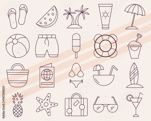 Additional summer-themed vector icons featuring various tropical and vacation items