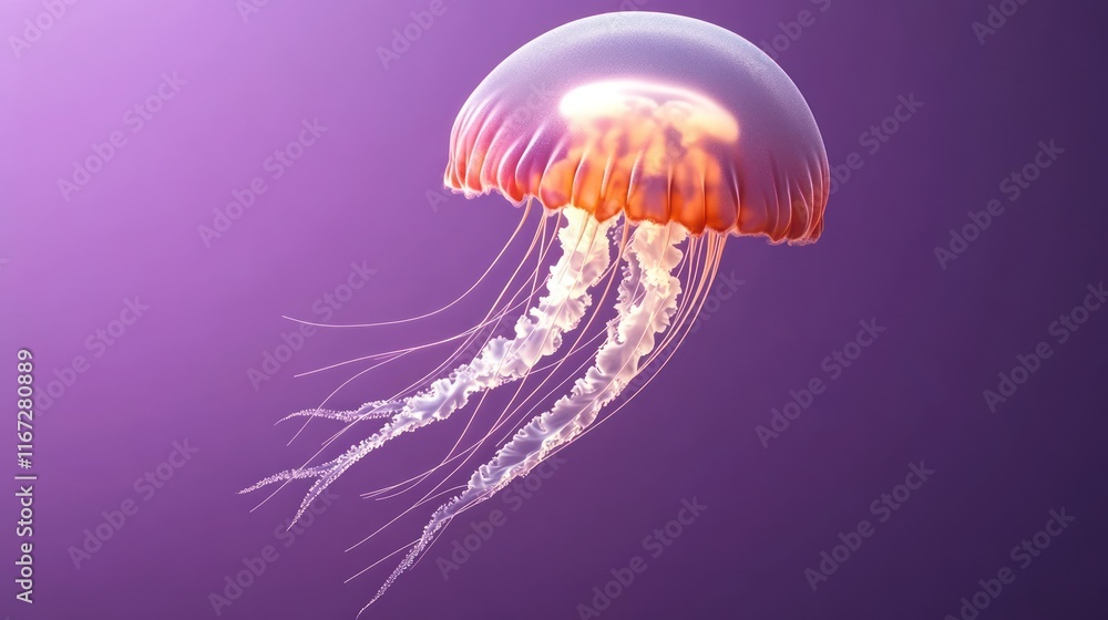 Fototapeta premium A glowing jellyfish floating in a purple background.