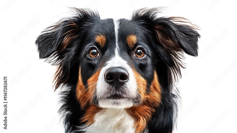 Close-Up Face of Dog Isolated on White Background in Front View Close-Up Face of Dog Isolated on White Background in Front View