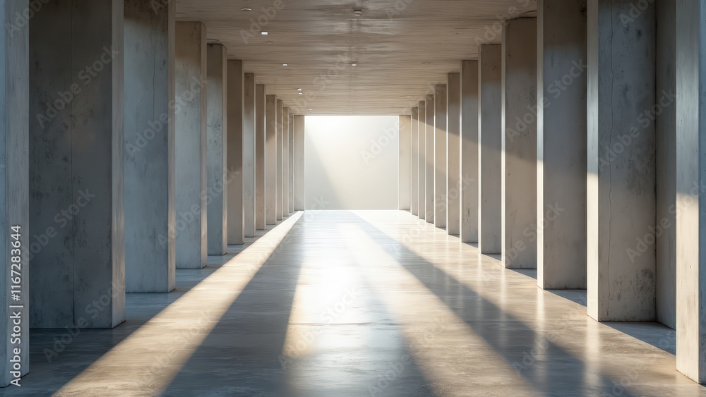 Modern Architectural Corridor with Concrete Pillars and Natural Light Modern Architectural Corridor with Concrete Pillars and Natural Light