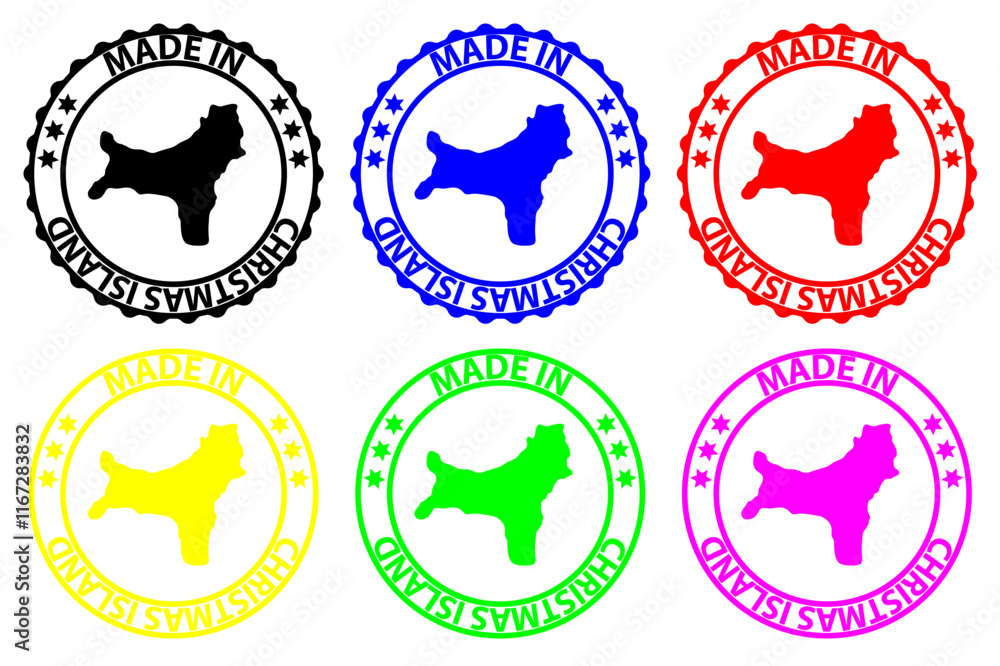 Made in Christmas Island - rubber stamp - vector, Territory of Christmas Island map pattern - black, red, blue, green, yellow, purple Made in Christmas Island - rubber stamp - vector, Territory of Christmas Island map pattern - black, red, blue, green, yellow, purple