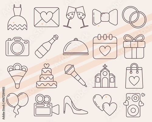 Additional wedding-themed vector icons featuring various bridal and celebratory elements