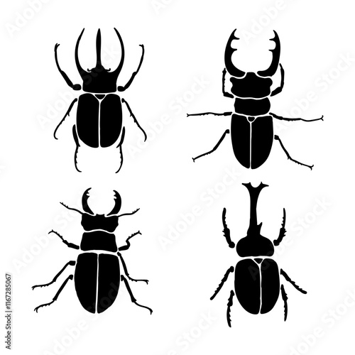 Horn beetle silhouette Flying insects wildlife set collection logo