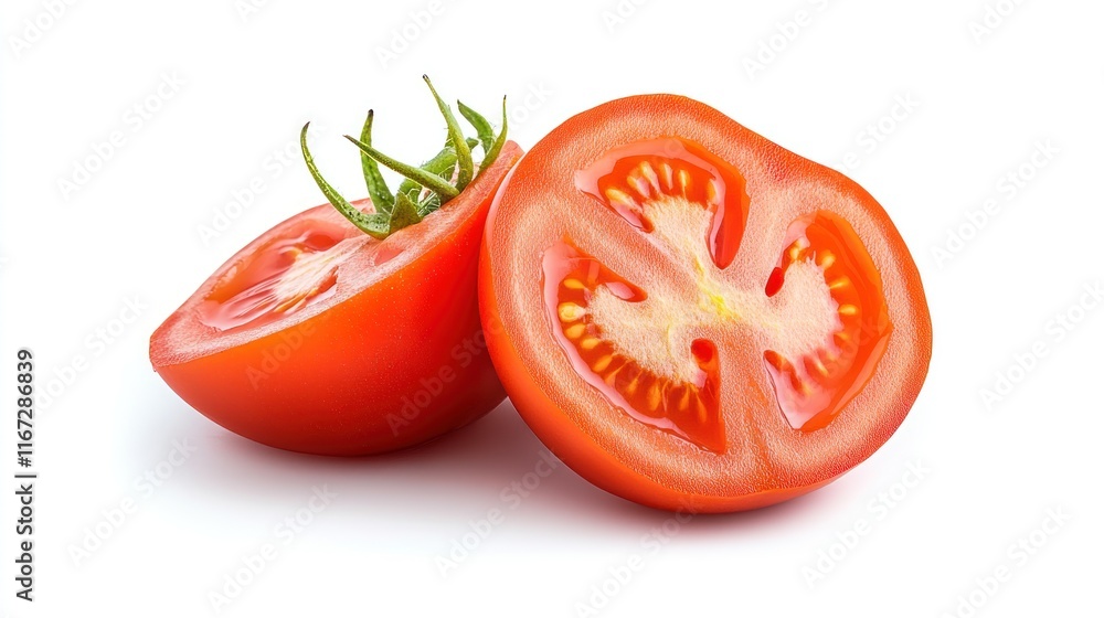 Freshly cut tomato showcasing its vibrant color and texture. Freshly cut tomato showcasing its vibrant color and texture.