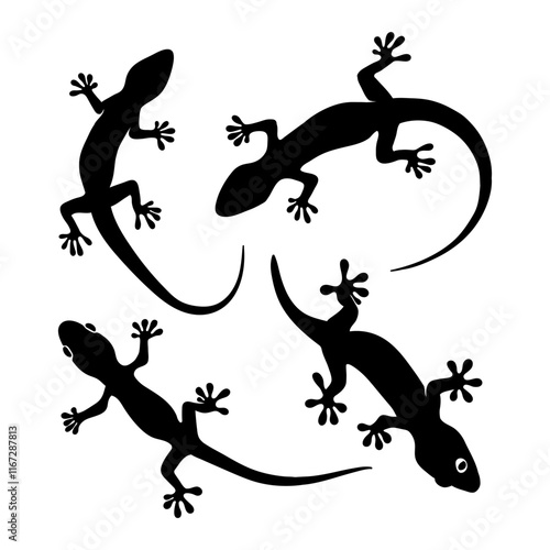 Lizard Silhouette Set Minimalist Black Gecko and Reptile