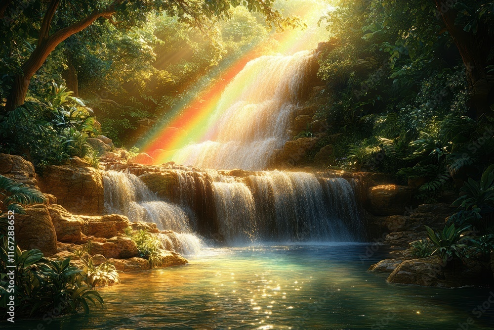 Obraz premium Waterfall with a rainbow in the background