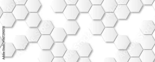 Abstract white hexagon concept design background. Seamless bright white honeycomb banner design.