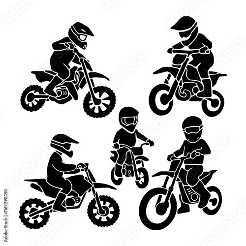 A black and white silhouette of a child on a motorcycle collection