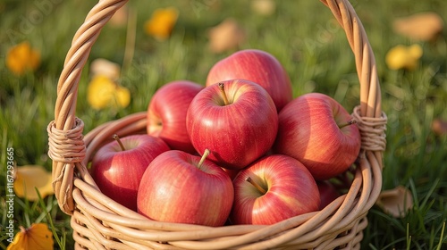Basket Of Red Apples In Grass