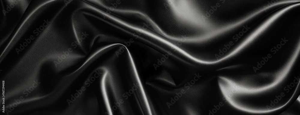 Fototapeta premium Flat surface of black leather, high-resolution texture for design and print with copy space on the right side.