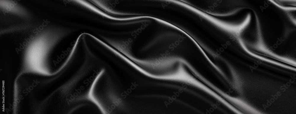 Fototapeta premium Flat surface of black leather, high-resolution texture for design and print with copy space on the right side.