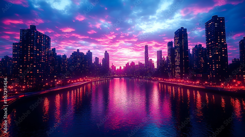 Fototapeta premium Twilight City Lights AI-Generated Photography Background