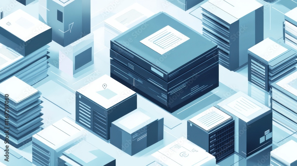 The concept of document storage redundancy in gray and blue colors The concept of document storage redundancy in gray and blue colors