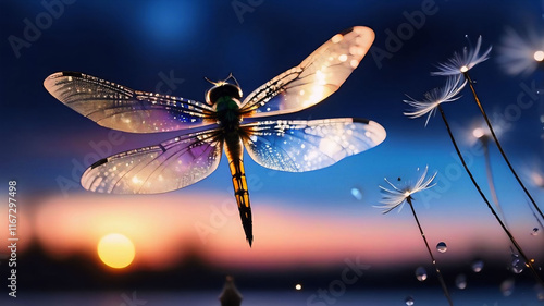 Dragonfly in a poetic scene photo