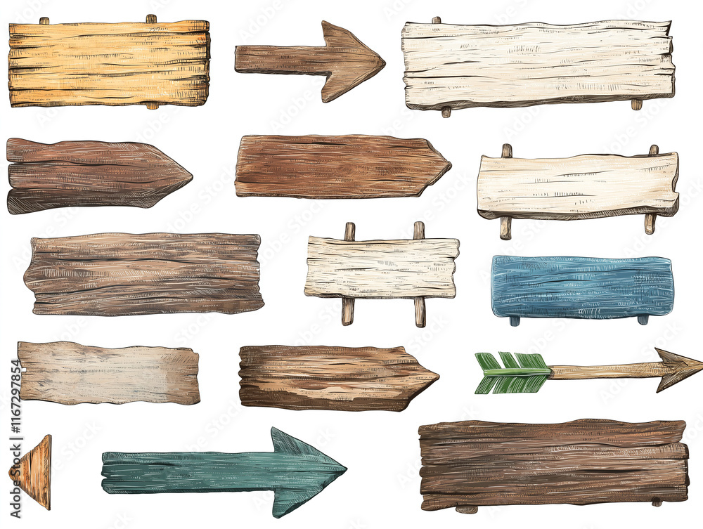 Wooden signs with arrows in various colors and s, perfect for decoration or direction. These cartoon signs add rustic charm to any project or setting Wooden signs with arrows in various colors and s, perfect for decoration or direction. These cartoon signs add rustic charm to any project or setting