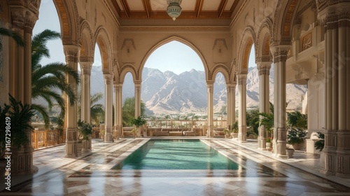 Wallpaper Mural Serene Oasis: Architectural Marvel in Mountain Landscape Torontodigital.ca