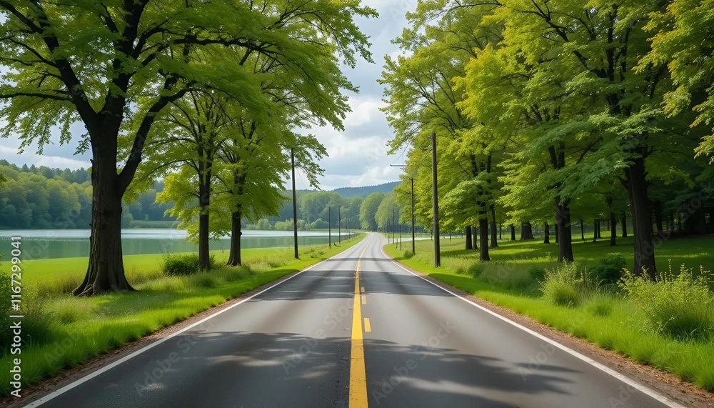 Fototapeta premium Mountain Road Nature Lake Landscape Background