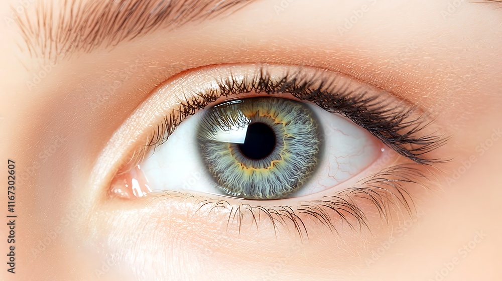 Fototapeta premium Close-up of a vibrant green eye with long lashes.