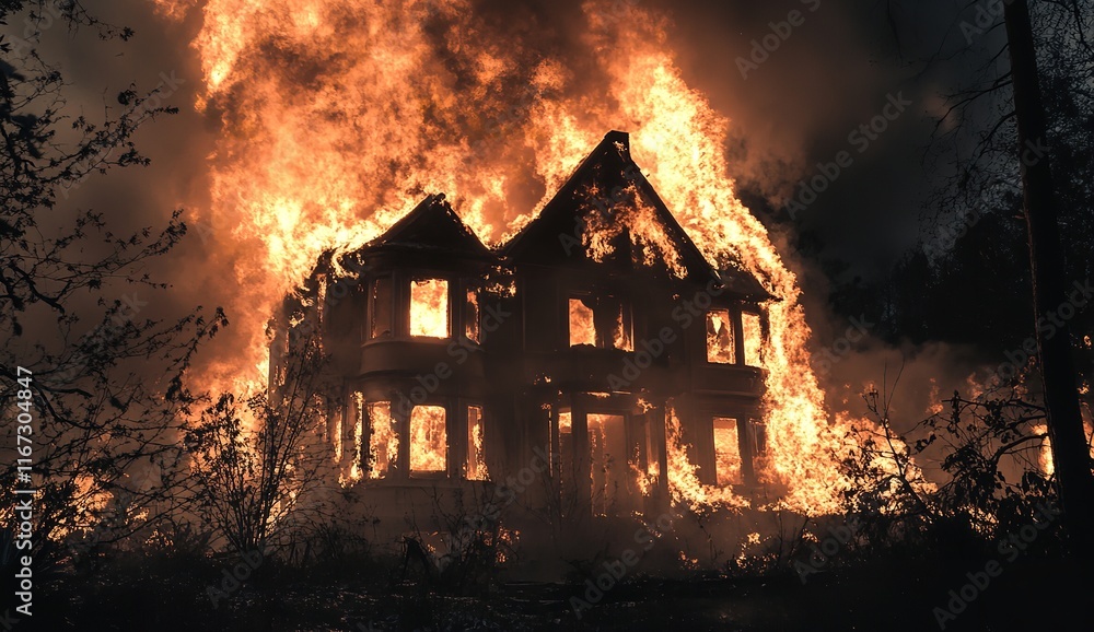 A House on Fire, Smoke Billowing from the Windows and Roof
A House on Fire, Smoke Billowing from the Windows and Roof