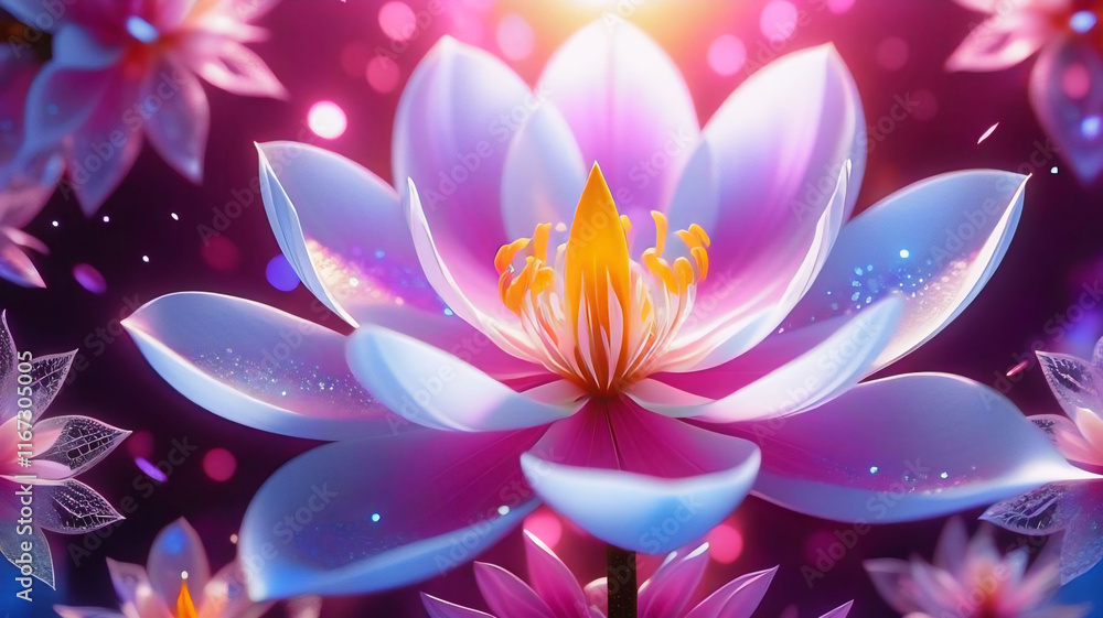 Pink lotus shimmers in fantasy world Pink lotus shimmers in fantasy world