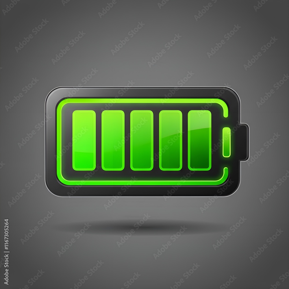 A futuristic battery icon with a rectangular shape and glowing bars inside to indicate power levels A futuristic battery icon with a rectangular shape and glowing bars inside to indicate power levels