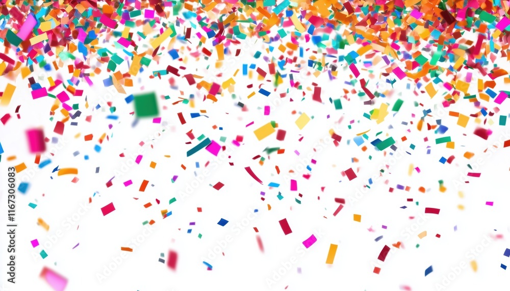 Fototapeta premium Colorful Explosion Of Confetti: Abstract Multitude Of Patterns On White Background. Vibrant Element With Grainy Texture For An Eye-Catching Design.