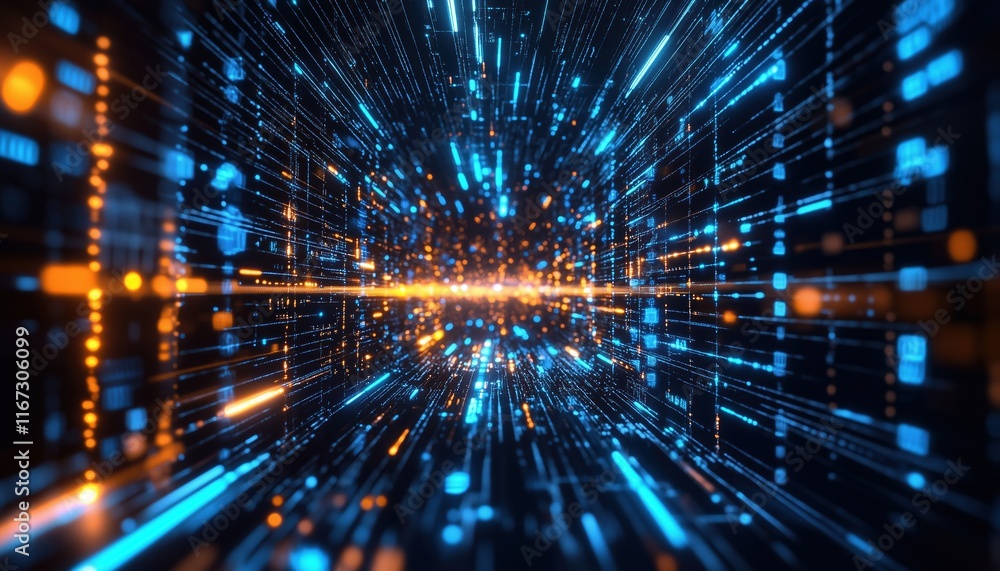 Neon Lights And Flash Render: High-Speed Motion Blur On Dark Scene Of Future Technology And Interstellar Travel In Sci-Fi Hyperspace Network Neon Lights And Flash Render: High-Speed Motion Blur On Dark Scene Of Future Technology And Interstellar Travel In Sci-Fi Hyperspace Network