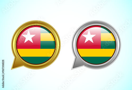 Free Download Togo flag speech bubble. Speaking flag icon in gold and silver color - GFXLoad