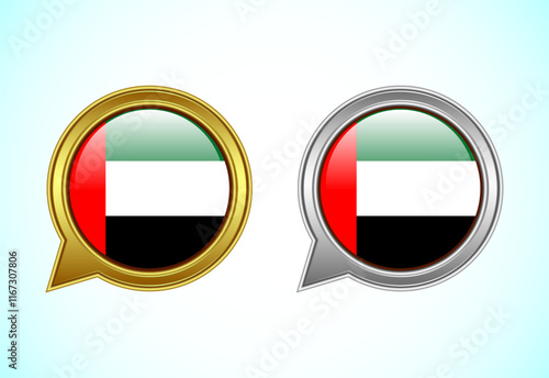 United Arab Emirates flag speech bubble. Speaking flag icon in gold and silver color