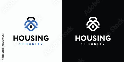 Vector logo design combination of padlock, roof and heart shape with modern, simple, clean and abstract style. Icon for business, security, love and personal branding. photo