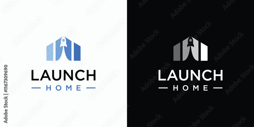 Fototapeta premium House and rocket vector logo design with modern, simple, clean and abstract style. Icon for business, architect, construction and personal branding.