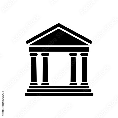A bank in building icon silhouette on white background