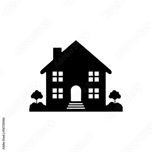 A house with garden icon silhouette on white background