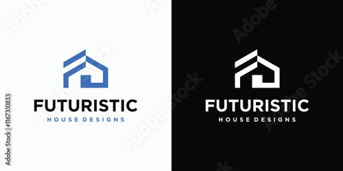 Vector logo design of initial letters F and D in the shape of a house with a modern, simple, clean and abstract style. Icon for business, architect, construction and personal branding.