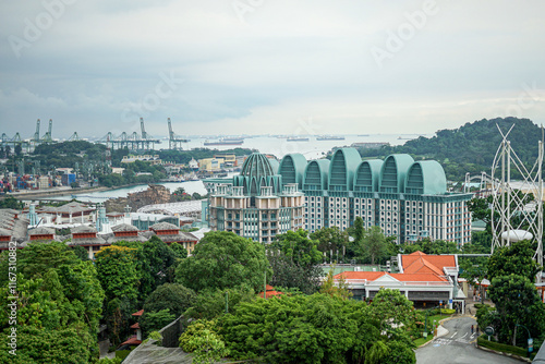 Singapore city skyline viewed from Sentosa in Singapore