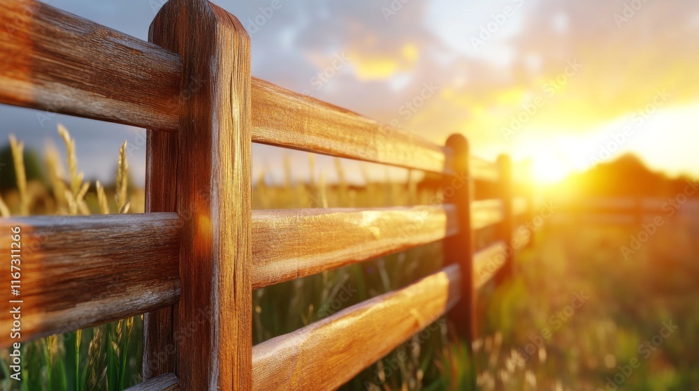 Fototapeta premium Dramatic Fencing Scene with Golden Hour Light