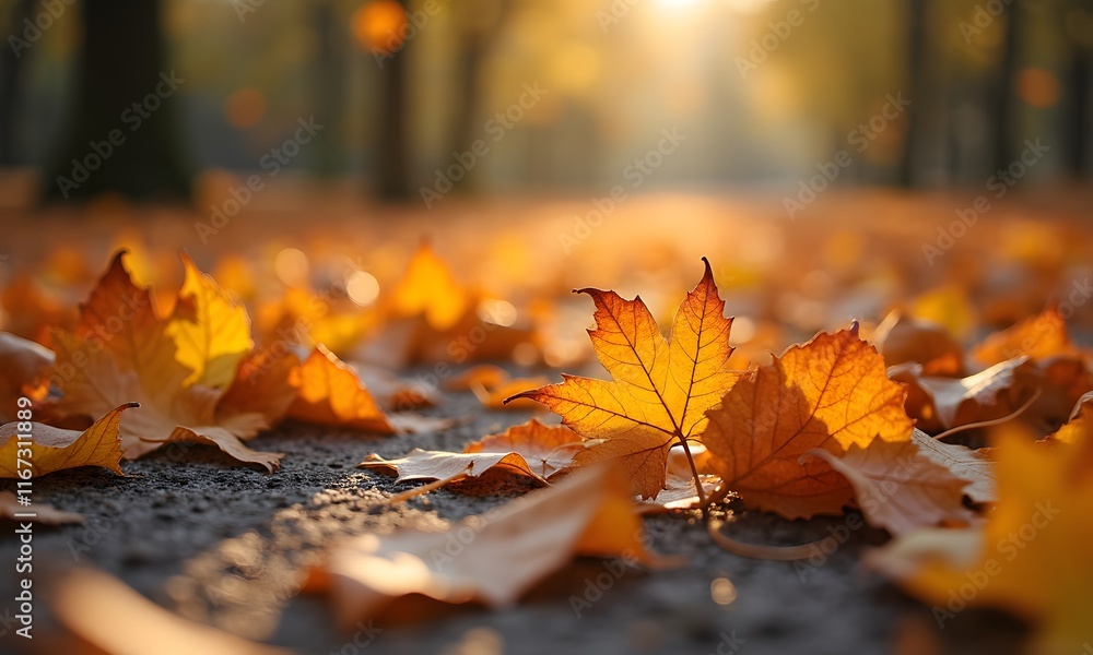 Autumn leaves scattered on the ground in a forest, Generative Ai Autumn leaves scattered on the ground in a forest, Generative Ai