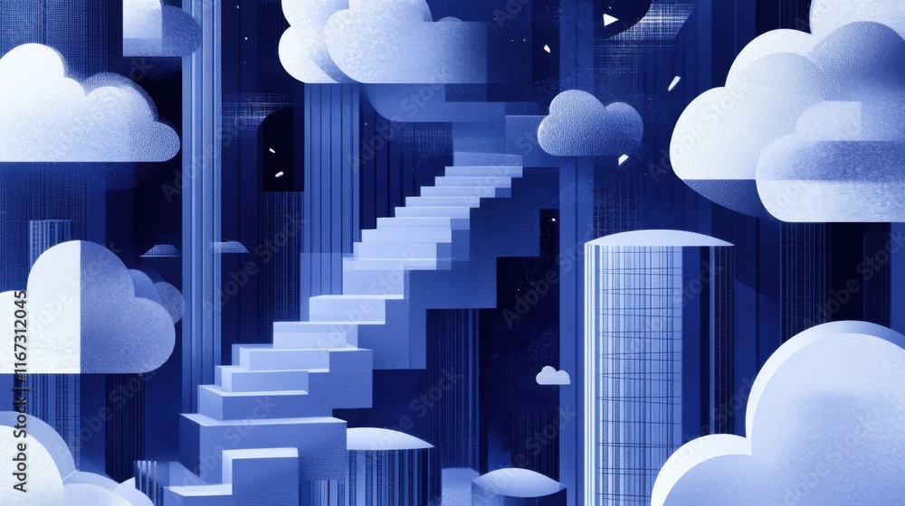 The concept of scalable document storage systems in dark blue and white colors The concept of scalable document storage systems in dark blue and white colors