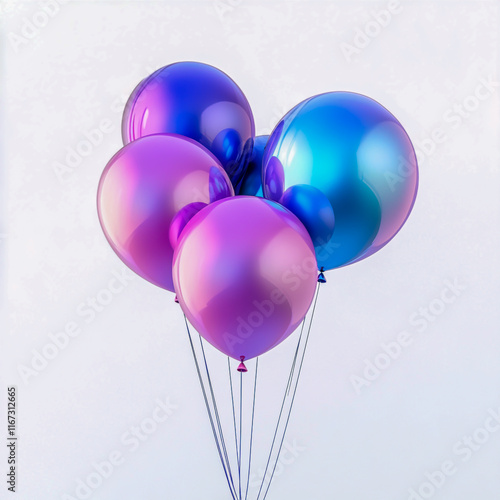 2025 new year festive blue purple mylar balloons isolated on white background. photo