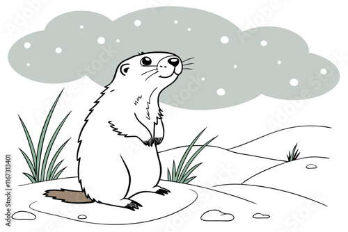 groundhog day - a simple illustration of a groundhog standing upright on its hind legs. The groundhog is depicted in a cartoon style with a white body and a brown tail