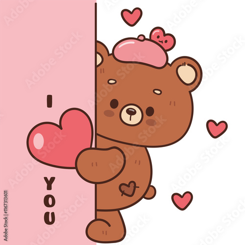 teddy bear with heart kawaii animal valentines card