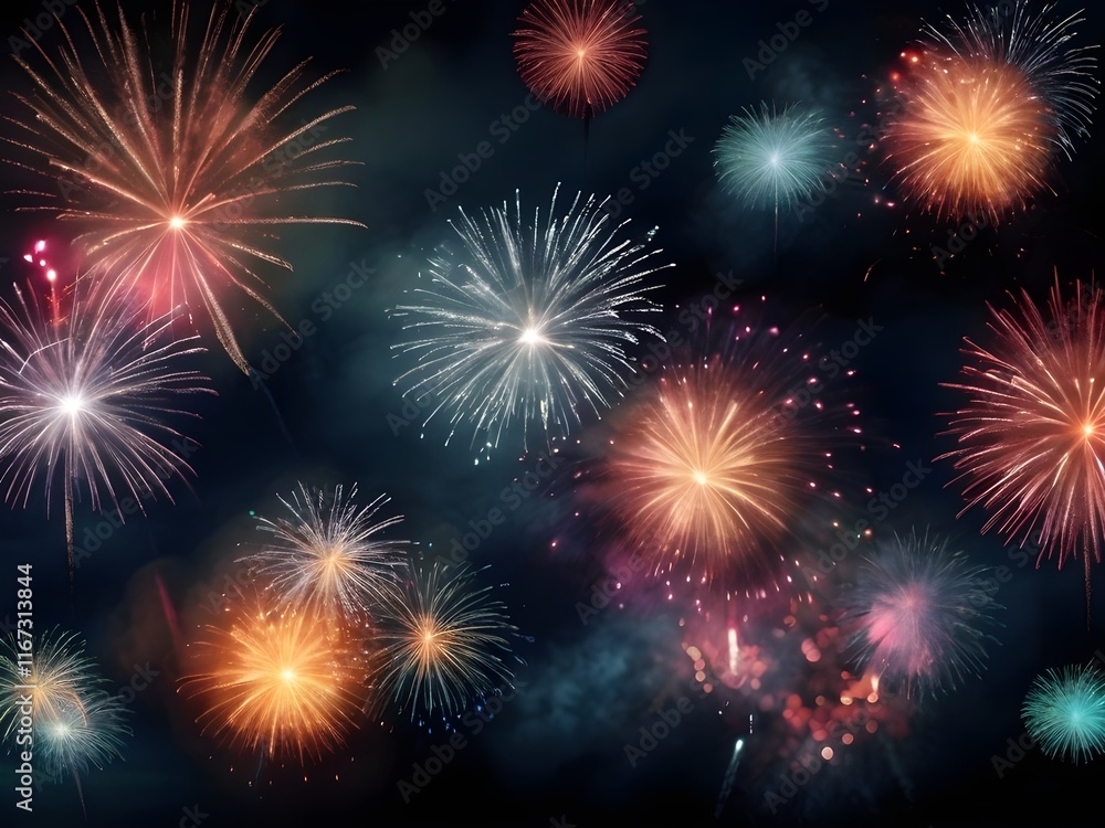 Fototapeta premium fireworks in the night sky for new year celebration