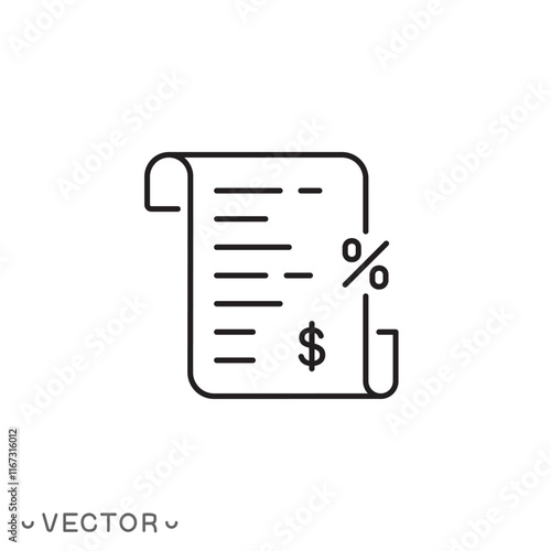 commission icon, cashback optimization, business fee, paysheet thin line symbol concept isolated on white background, editable stroke eps 10 vector illustration