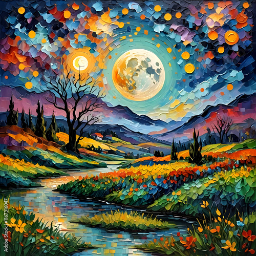 Wallpaper Mural Moon oil painting wall art Torontodigital.ca