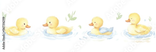 Adorable vintage style ducklings in pastel yellow for spring decor and design