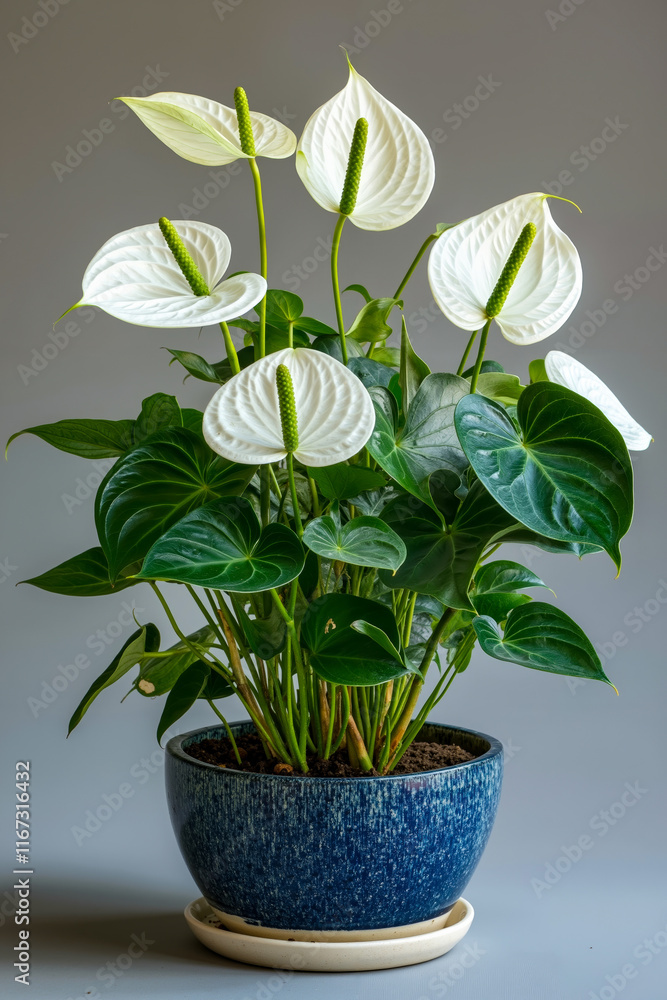 A potted plant with white flowers and green leaves A potted plant with white flowers and green leaves