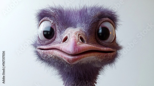 A cartoonish, expressive ostrich with large eyes and a friendly smile. photo