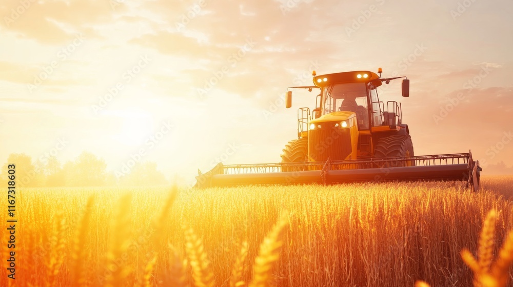 Fototapeta premium Serene Harvesting Scene in Soft Light Countryside