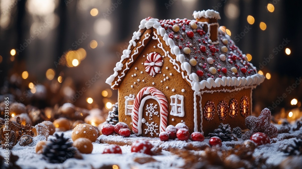 Enchanting Gingerbread House in a Winter Wonderland Setting Enchanting Gingerbread House in a Winter Wonderland Setting